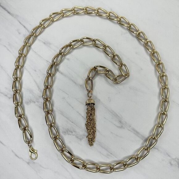 Chunky Gold Tone Chain Belt Tassel Charm Y2K Festival Style One Size ✨ - Picture 1 of 10
